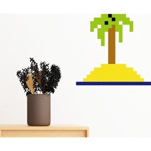 Summer Sail Coconut Tree Pixel Removable Wall Sticker Art Decals Mural DIY Wallpaper for Room Decal