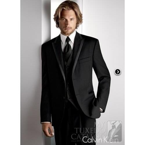 New Arrival Groom Tuxedo Black Groomsmen Peak Lapel Wedding/Dinner Suits Best Man Bridegroom (Jacket+Pants+Tie+Vest) B255