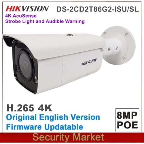 Original Hikvision DS-2CD2T86G2-ISU/SL 4K AcuSense Strobe Light and Audible Warning Two-Way Audio Fixed Bullet Network Camera