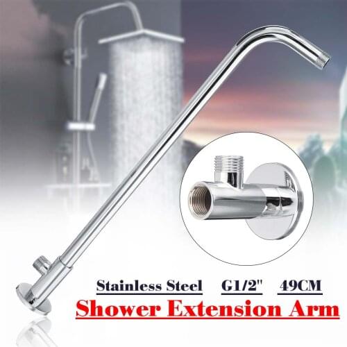 49cm G1/2" Wall Mounted Shower Extension Arm Angled Extra Pipe Stainless Steel Hose For Rain Shower Head Bathroom Accessories