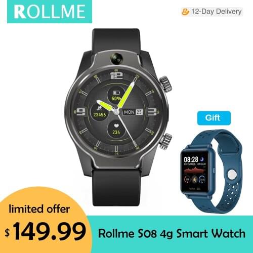 NEW Rollme S08 4G Smart Watch Phone IP68 50M Waterproof Dual 8.0MP Camera 4G LTE GPS Glonass + Gift S06 Smartwatch for Men Women