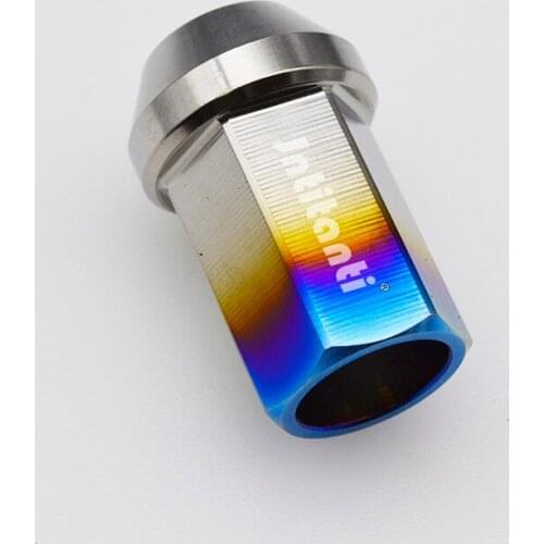 High performance strong burnt blue color 60 degree cone seat open end Gr.5 titanium alloy lug nut M12*1.5*35mm