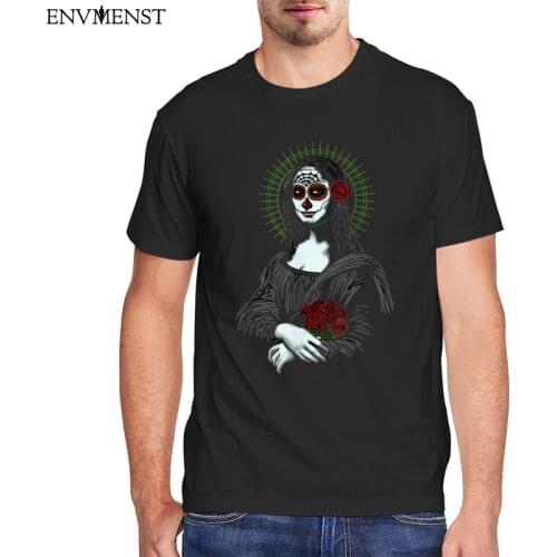 Funny Mona Lisa horror T-Shirt Vintage Oversized Men Tops Da Vinci Mona Lisa Graphic Mens Shirt Black Casual Short Sleeve Tees