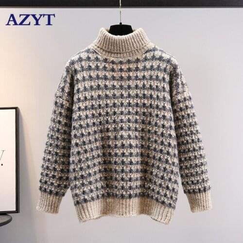AZYT Winter Thicken Warm Women Sweater Pullovers 2021 Turtleneck Loose Casual Base Sweater Women Vintage Style Knit Jumpers