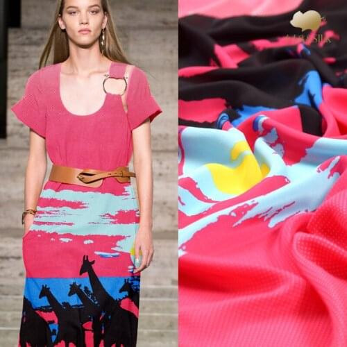 Giraffe digital inkjet silk crepe de chine fabric 16mm soft shirt dress crepe fabric 100 silk fabric wholesale silk cloth