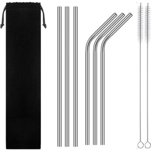 1-8Pcs/lot Reusable Drinking Straw Stainless Steel Metal Straw with Cleaner Brush For Mugs Straws Home Party Bar Accessories