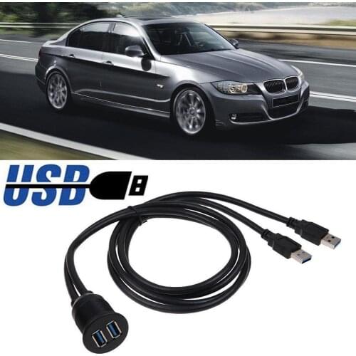 1M 2 Ports Dual USB 3.0 Extension AUX Flush Mount Car Truck Panel For Car Mount Cable Extension Motorcycle Dashboard Boat H9X0