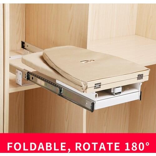 180° Rotating Foldable Ironing Board Rack Damping Wardrobe Shelf Closet Built-in Lateral Ironing Board Table Home Furniture
