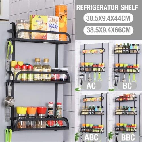3Tier stainless Refrigerator Side Storage Rack Shelf Cupboard Organizer Kitchen Basket Cabinet Space Saving Hanging Storage Rack