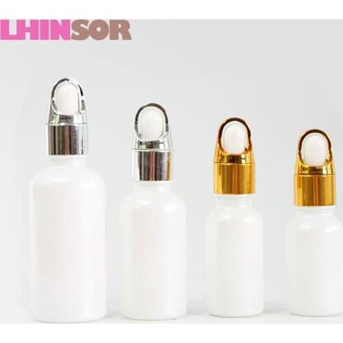 5PCS/lot 15ml 20ml 30ML 50ml pearl white Glass Bottle Dropper Essential Oil doterra Bottles with Flower basket lid Containers