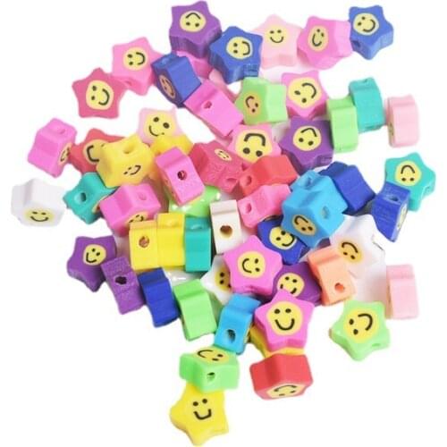50pcs/bag 10mm Mixed Star Smiley Polymer Clay Spacer Beads s For Jewelry Making DIY Necklace Bracelet Earring Jewelry Findings
