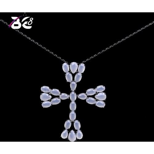 Be8 Brand Fashion Cross Shape Sand Strop AAA Cubic Zirconia Necklace Charm Pendant For Women Bridal Accessorie Party Gift S-020