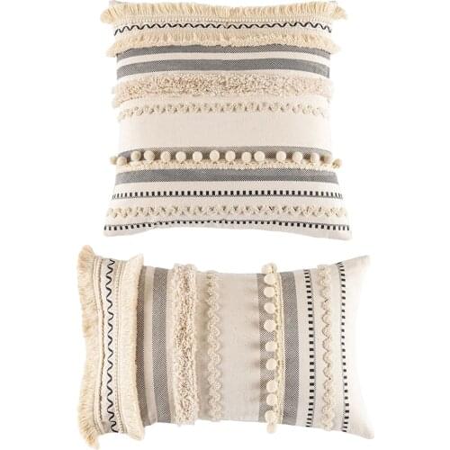 Beige Cushion Cover 45x45cm/30x50cm Tassels Embroidery pillow cover Boho Style for Home Decor Living Room Bedroom Decoration