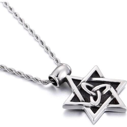 Fate Love jewelry Stainless Steel Biker star of David Charms Pendant Necklace Rope Chain 4mm 22 inch