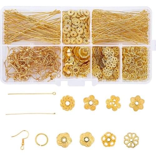 1 Box Jewelry Making Findings with Earring Hooks/Brass Ball Head Pin/Bead Caps/Eye Pins/Jump Rings/Spacer Beads Jewelry Making