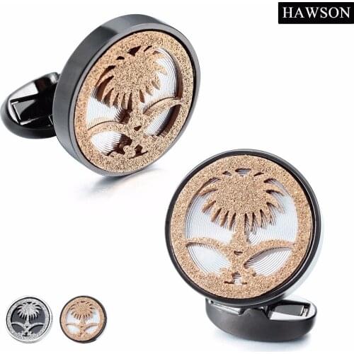 HAWSON Arabic Style Cufflinks Palm Tree with Crossed Tulwars/Machetes Special Design for Muslim People of Middle East Arab Robe