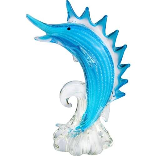 Art Glass Swordfish Figurine Hand Blown Sailfish Ocean Animal Paperweight Sculpture Home Decorative Keepsake Desktop Ornament