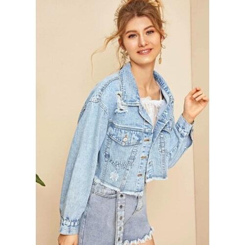 Fall Autumn Long Sleeve Women Denim Jacket Female Spring Plaid Loose Jackets Blue Jeans Fashion Jacket Coat