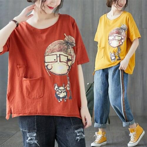 Summer wear the cartoon printing jacket fat sister loose big yards show thin joker round collar short sleeve T-shirt