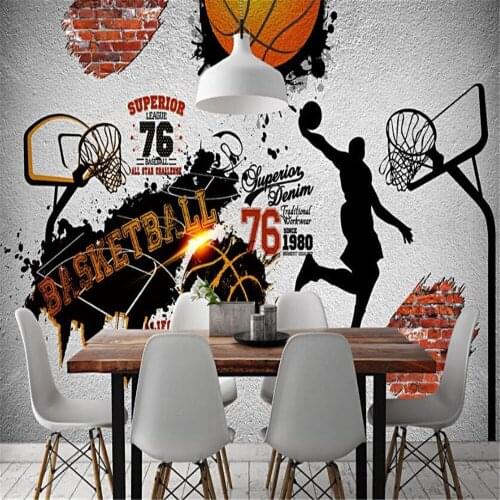 Milofi custom 3D non-woven wallpaper mural retro nostalgic basketball background wall TV decoration painting background wall