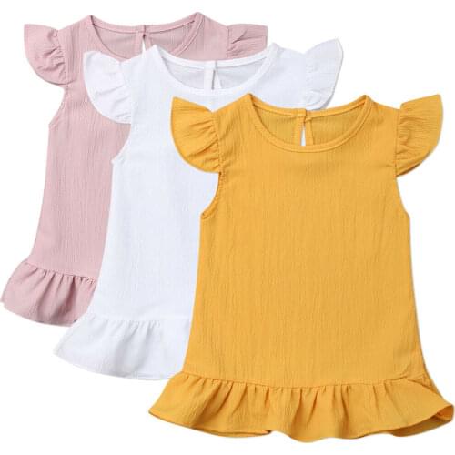 Cute Sleeveless Kids Girls Chiffon Dress Solid Summer Flying Sleeve Party Dress Sundress Clothes