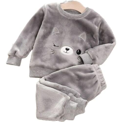 Fashion Infant Clothing Winter Flannel Baby Warm Suit Casual Baby Girls Clothes Cartoon Sweater+Pants 2pcs Boys Pajamas Set