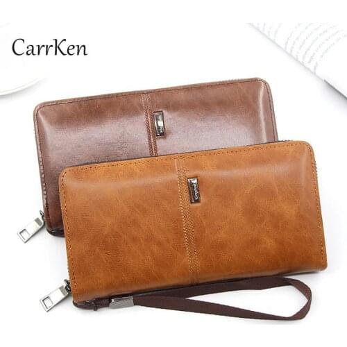 Mens Wallet Business Natural Portfel Damski Long Purse Wrist Strap Male Clutch Coin Money Bag Porte Feuille Homme 2021 New Rfid