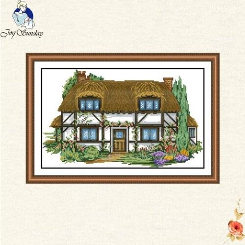 Joy sunday Beautiful villa Cross Stitch 14CT Cross Stitch Sets landscape Cross Stitch Kits for Embroidery Home Decor Needlework