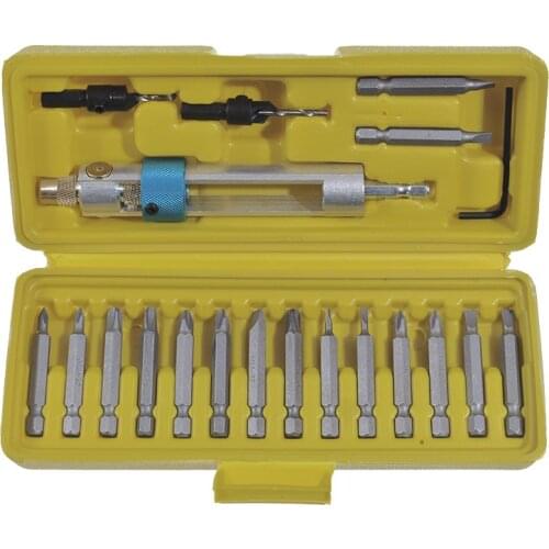 20pc Screwdriver Bits Combination Set Yellow Plastic Box Electric Rotary Tool High Speed Steel Countersunk Auger Bit