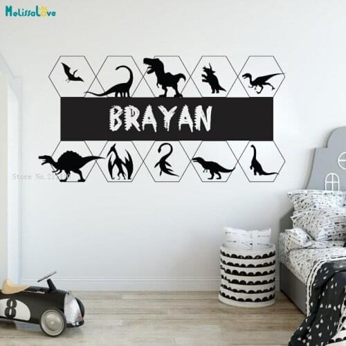 Ten Types Dinosaurs Custom Name Wall Sticker Fighting For Life And Death Boys Room Self-adhesive Nursery Decals YT4304
