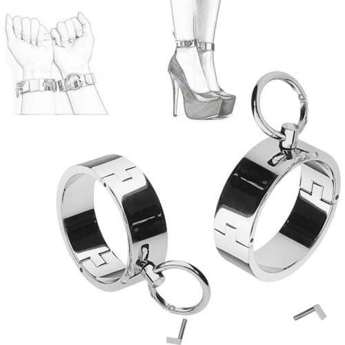 CamaTech Stainless Steel Handcuffs Ankle Cuffs BDSM Bondage Metal Wrist Cuff Shackles Restraints Fetish Slave Sex Toys For Women