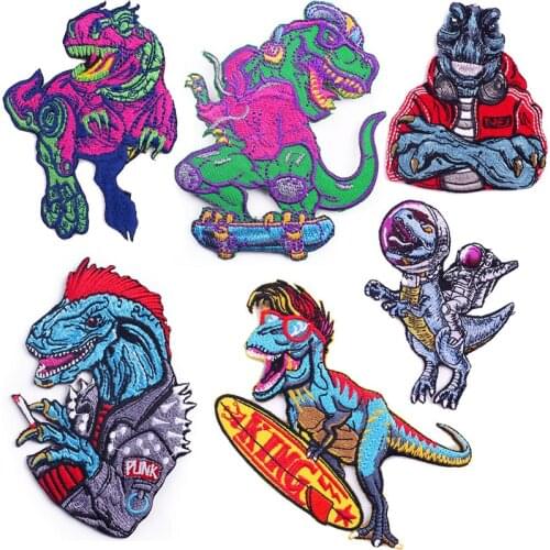 Dinosaur Patch Punk Embroidered Patches For Clothing Iron On Patch Skateboard Embroidery Patches On Clothes Appliques Stickers