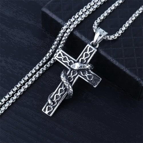 New Punk Snake Cross Pendant Chain Necklace For Men Male Goth Jewelry Chain Around The Neck Vintage Necklace Gift Wholesale