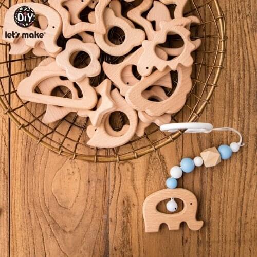 Lets Make 10pc Wooden Teether Charm Solid Beech Wood Animal Cactus Alpaca Leaves Straw Diy Elephant Pendant Baby Teether