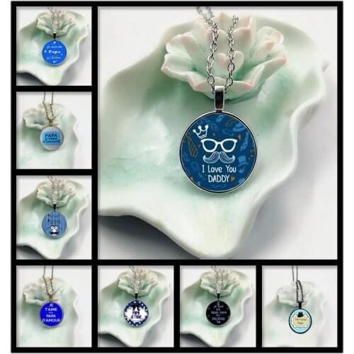 New Fashion Charm Love Dad Gift Glass Pendant Necklace E Suis Un Beau Papa Qui Dechire Fathers Necklace Je T'aime Jewelry
