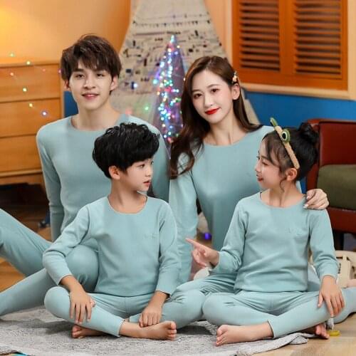 Family Matching Pajamas Long Sleeve Pants Suit For Teen Boys Girl Cartoon Sleepwear Autumn Adult Kids Thermal Underwear Warm Set