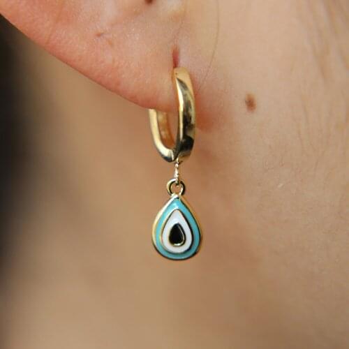 Blue/Black/Rose Color water drop Cut enamel eye Elegant Dangle Earrings Gold Color Plating Pierced dangle Earrings