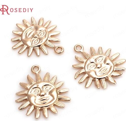 6PCS 17MM 24K Champagne Gold Color Plated Brass Sun Charms Pendants High Quality Diy Jewelry Accessories