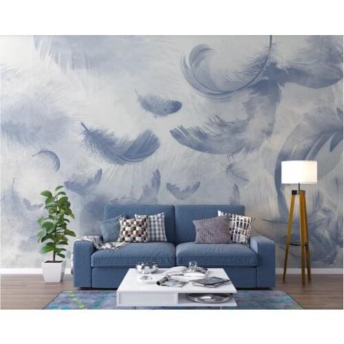 Custom wallpaper hand-painted feather small fresh Nordic TV background wall painting-waterproof material