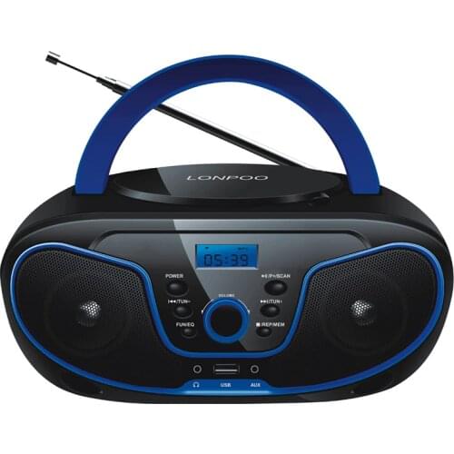 LONPOO CD Speaker Mini Portable CD Player Boombox Bluetooth Speaker MP3 USB FM Radio Wireless Earphone AUX Stereo Speaker