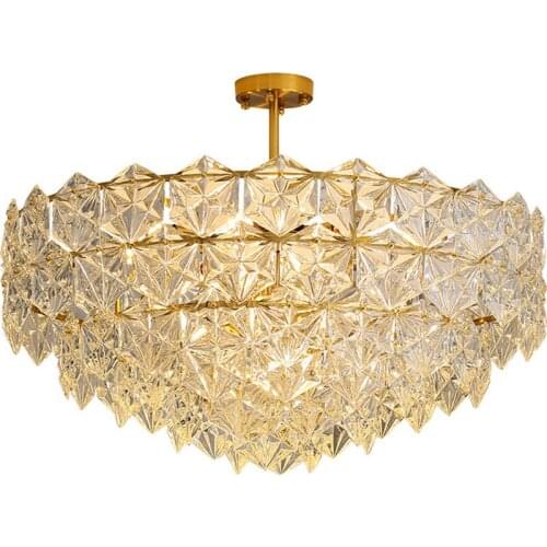 Simple Post-Modern Light Luxury Living Room Lamp Retro Wrought Iron Glass Crystal Chandelier Creative Bedroom Dining Room Lamp