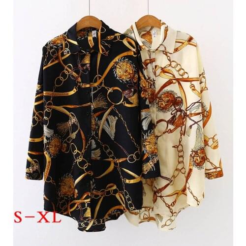 Luxury Printing Chiffon Soft Women Shirt Loose Long Sleeve Printed Turn-down Button Ladies Top Shirts Female 2021 Spring