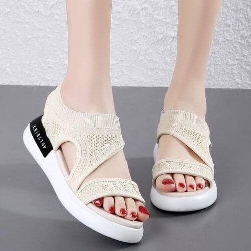 Shoes Women Flat Sandals 2021 Velcro Stretch Fabric Summer Womens Comfort Walking Ladies Sandalias Female Casual Footwear