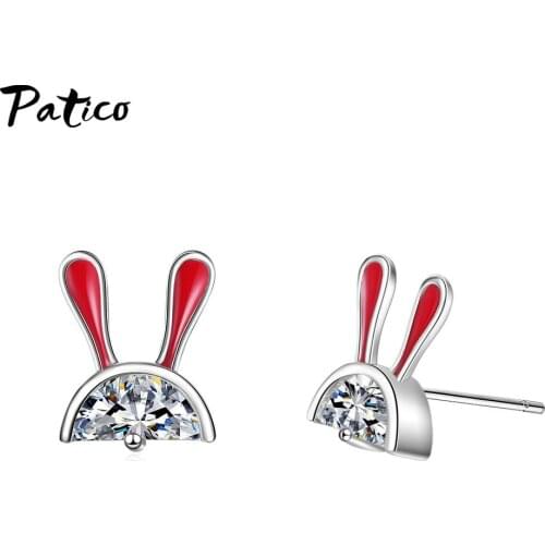 Shiny 925 Sterling Silver Rabbit Tiny Earrings Jewelry Wholesale Cute Animal Zircon Small Stud Earrings Jewelry Party Gifts