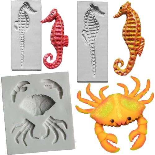 Crab And Seahorse Silicone Mold Fondant Cake Decorating Mold Sugarcraft Chocolate Baking Tool Kitchenware For Cake Gumpaste Form