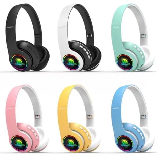 Cute Foldable Bluetooth 5.0 Wireless Headphone Heavy Bass Headset with Light Bluetooth Childrens Headset with Microphone Gifts