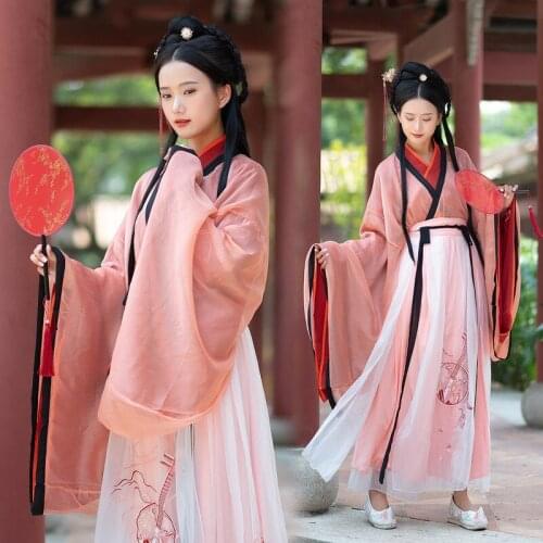 Dong traditional hanfu cross collar wei wind big sleeve waist Ru embroidered skirt daily han elements three-piece suit