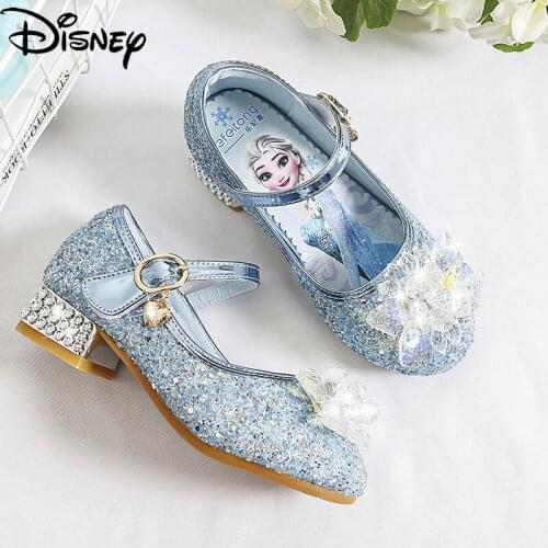 Original Disney Frozen Girls High Heels Aisha Princess Sequined Crystal Shoes Kids Performance Shoes Kids Shoes for Girl