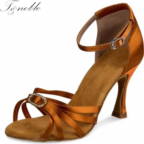 New Latin Dancing Shoes Ballroom Simple Dance Tan Shoes Women`s Tango Salsa Waltz Dance Soft Sole High Low Heels Wedding Sandals
