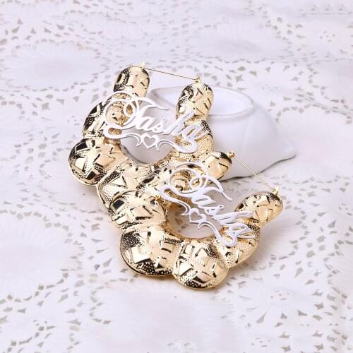 U Shape Hiphop Double Color Bamboo Earrings Custom Name Earrings Personalized Bamboo Style Customized Earrings For Woman Jewelry